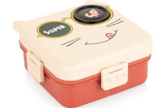 ATTRO Festive Super Cat Lunch Box 2 Layer Plastic Lunch Box Comes with 1 Detachable Tray, 1 Small Container & 1 Spoon Ideal for Kids BPA Free 1590ml+70ml- Cream Red