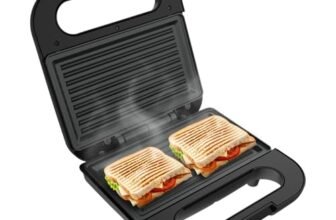Havells Quick Crunch Grill Sandwich Maker | 800 W | Power Indicator Light | Non-Stick Coating Plates | 230 Volts | Heat Resistant Body | Quick Heating (Black)