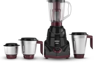 Havells Prisma 750 W 4 Jar Mixer Grinder| 3 Speed With Pulse Function| Air Vent Technology| Stainless Steel Blades| Wider Mouth Jars| Overload Protecton| 2-Year Product Warranty (Black)