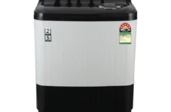 Midea 8kg Semi Automatic Top Load Washing Machine, Dual Wave Pulsator, 1350 RPM High-Speed Spin, Air Dry Spin Lid, Collar Scrubber, Top Load Washer (MWMSA080PDX (KW), Black-White)