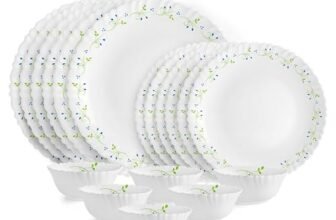 CELLO Tropical Lagoon Dazzle Series Opalware Dinner Set of 18 Pieces For Family of 6 | Bone-Ash Free & Leadfree Opal Glass, Microwave & Dishwasher Safe Plates & Bowls Crockery Set For Dining & Gifting
