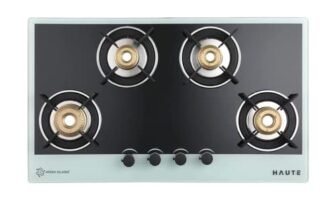 Haute Evoque series 3.0 Black & White 4 Burner Manual Stove | 8 MM Atom Glass | ISI certified |Door Step Service |10 Year Warranty by Haute Home