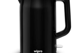 wipro ABS Elato BK 213 Cool Touch Electric Kettle,1.8 Litre,Anti-Rust Shield,Super Fast Heating,3X Protection,Overheat,Dry Boil & Auto Shut-Off,One Touch Opening,1200 Watts,2 Years Warranty,Black