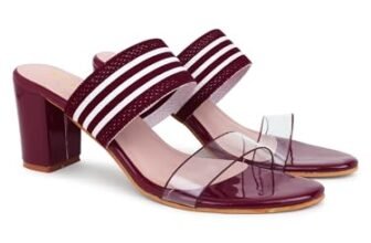 Action Women’s Black Suede Platform Sandals| Stiletto Heel| Clear Strap with Striped Band| Ankle Strap Design_Maroon_3