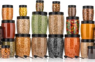 NARIYA Plastic Grocery Container  – 1200 ml, 650 ml, 350 ml, 125 ml(Pack of 24, Black, Clear)