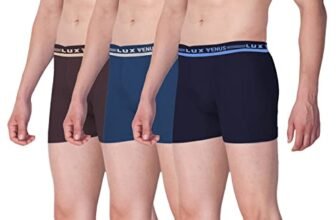 LUX VENUS Men’s Solid Cotton Trunk | Soft Breathable Cotton Underwear | Comfortable Regular Fit | Everyday Innerwear (Pack of 3) Assorted