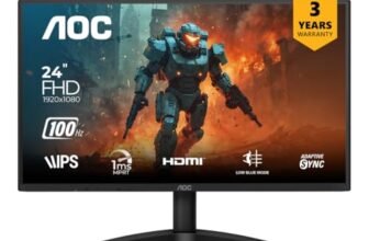 AOC 24B36H 23.8-Inch IPS Full HD Monitor, 100Hz Refresh Rate, 1ms Response Time, 3-Sided Frameless Design, Adaptive Sync, SRGB 105%, Mega DCR, HDMI Port, Flicker-Free Technology for Smooth Viewing