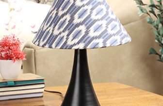 tu casa Table Lamps Black Metal Base with Blue/White Cotton (Ikat Print) Shades for Home Décor, Bedrooms, Living Room, Gifting, Diwali Decoration, Dining Space, Study Room, Restaurants (H-13)
