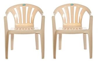 Nilkamal Plastic Chair for Living room with Arm |Set of 2 | 3 Year Warranty | For Home, Living Room, Outdoor | Marble Beige Colour | CHR2005