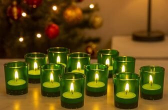 Pure Source India Set of 12 Votive Glass Candle Holders with Tealight Candles | Decorative Diwali Lights for Home, Pooja & Festive Décor (Green)