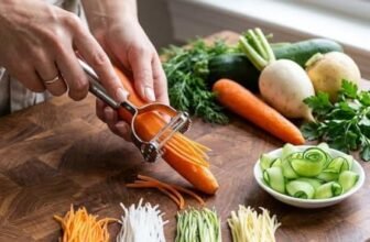 Stainless Steel Vegetable Peeler with Julienne Cutter, 2-in-1 Multipurpose Tool, Anti-Slip Handle, for Potato, Carrot, Cucumber