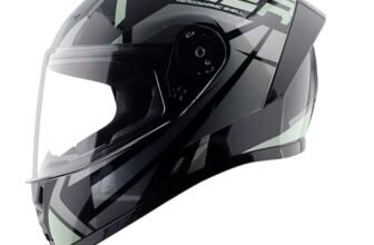 Vega Ranger DX Revenge Full Face Motorcycle Helmet with Lightweight Shell, Shock Absorbing Interior, Comfortable Liner, Ventilated Fit, Aerodynamic Build, and Trendy Black Grey Finish Black Grey-M
