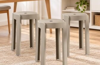 The Artment Khaki Set of 3 Tivo Plastic Stool Modern Stackable Multipurpose with Anti-Slip Base | Lightweight Waterproof PP Stool for Bathroom, Kitchen, Balcony & Living Room, Home & Office