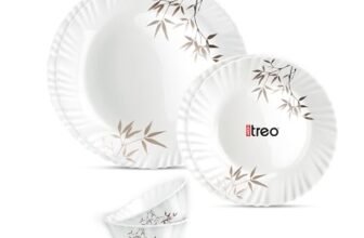 Treo by Milton Opalware Aurelia Arashi Dinner Set of 6 | Serving for 2 | Microwave & Dishwasher Safe | Bone-Ash Free | Tempered Toughness | Plates & Bowls | Crockery Set for Dining & Gifting