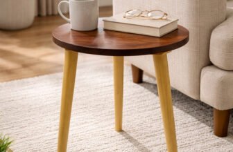 INDCART Small Round End Table MIni Table Side TableFaux Marble Top Solid Wood Side Table Engineered Wood Bedside Table(Finish Color – Brown, DIY(Do-It-Yourself))