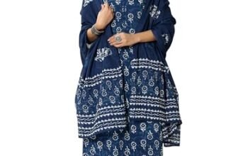 Libas Womens Printed Cotton Straight Kurta with Trousers and Dupatta | daily wear suit