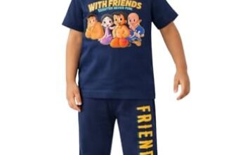 Ninos Dreams All Over Print Chhota Bheem with Friends T Shirt & Pajama-Navy Blue