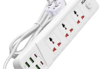 AGARO Regal Extension Board, Power Strip, 3 Universal Sockets, 4 USB + 2 Type-C Fast Charge, 2500W, 6ft Heavy-Duty Cord, Overload & Surge Protection, Master Switch, Multi-Device Charge for Home/Office