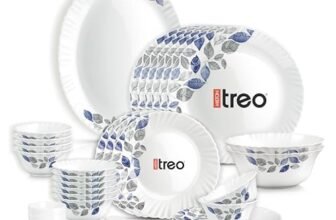Treo by Milton Opalware Aurelia Lunis Dinner Set of 35 | Serving for 6 | Microwave & Dishwasher Safe | Bone-Ash Free | Tempered Toughness | Plates, Bowls, Spoons | Crockery Set for Dining & Gifting