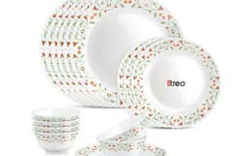 Treo by Milton Opalware Aurelia Meena Dinner Set of 18 | Serving for 6 | Microwave & Dishwasher Safe | Bone-Ash Free | Tempered Toughness | Plates & Bowls | Crockery Set for Dining & Gifting