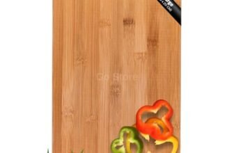 Go Store Large Non-Slip Wooden Bamboo Cutting Board with Antibacterial Surface with Stainless Steel Handle, Chopping Board for Kitchen, Cutting Board for Kitchen (Wood)