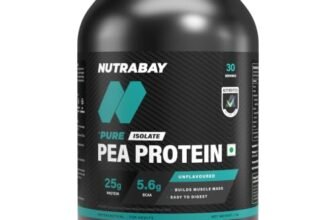 Nutrabay Pure Pea Protein Isolate – 25.3g Protein, 5g BCAA, Designed for Meal Supplementation, Easy to Digest Plant Protein for Muscle Growth & Recovery – 1 Kg Unflavoured, 30 Servings