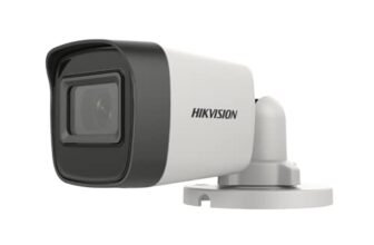 Hikvision 5 MP Outdoor Bullet CCTV Camera with inbuilt Audio Mic IP67 DS-2CE16H0T-ITPFS + USEWELL BNC/DC, White