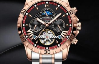 OVERFLY POEDAGAR Mens Watch Automatic Mechanical Skeleton Dial Luxury Golden Wrist Watch Analog Watch  – For Men