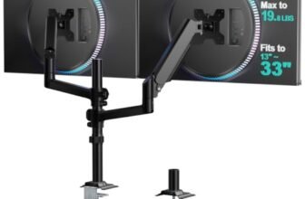 WALI Dual Monitor Mount, 13-32 Inch Adjustable Spring Dual Arm for Desk Holds Max 19.8 lbs Screens, Swivel Vesa Bracket with C Clamp, Grommet Mounting, Arms for 2 Monitors (GSDM002)