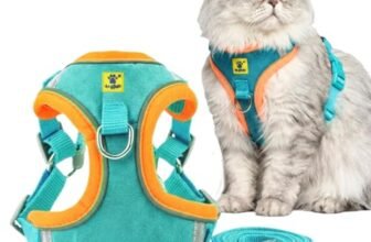 A+a Pets’ Suede Harness & Leash Set for Cats, Small Dogs | Escape Proof | Night Safety Reflective Strips | 2 Leash Points (M, Green)