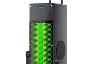 Intex Thriller 1000 Trolley Speaker | 100W Sound Output | Rechargeable Battery | Karaoke Wireless Mic | Touch Control | RGB LED Lights | FM/USB/AUX/BT Playback | 8″ Woofer | Black (Pack of 1)