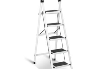 Sulfar Foldable 5-Step Ladder With Wide Anti-Slip Pedal – Sturdy Steel Folding Step Stool for Home, Kitchen, Garden, Office – Adults
