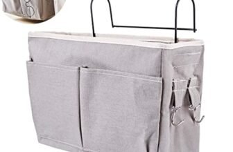 OTIPORTER Bedside Caddy Hanging Storage Basket Multi-Function Organizer For Bunk And Hospital Beds Dorm Rooms Bed Rails, Can Be Placed Glasses, Books, Mobile Phones, Keys., Stationary, Grey