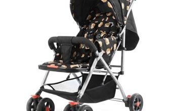 Kuber Industries Kids Stroller Pram with Reversible Handle | Adjustable Canopy & Bottom Storage Basket | Pushchair for 1.5 to 3 Year Baby | Black