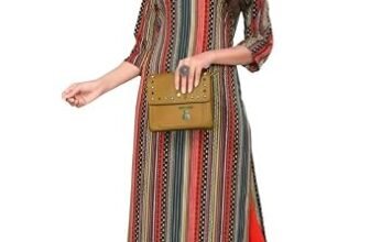 AK Fashion Mall Women Striped Multicolor Crepe Kurti | Casual & Office Wear | Regular Fit | Comfortable | 3/4 Sleeve