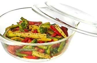 Amazon Brand – Solimo Borosilicate Glass Casserole-Cum-Serving Bowl with Lid | Set of 3 | Safe for Use in Oven and Microwave | Deep Round | 650 Ml + 1000 Ml + 1500 Ml | Transparent
