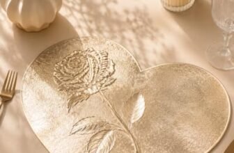 MVNK Group Heart Shape PVC Placemat for Center Table, Beige Champagne Gold