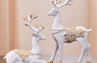 Amazon Basics Creative Resin Golden and White Reindeer Sculptures | Beautiful Home Decor Handicraft Resin | Elevates The Energy of Your Room (Pack of 2, White and Golden)
