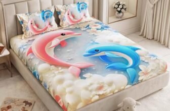 MollisHomes 7D Bedsheet with 2 Pillow Covers, 225 x 250 CM, Aqua Blue