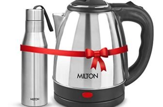 Milton Go Electro Stainless Steel Electric Kettle 1500 + Super 750 Thermosteel Bottle, Super Fast Boiling with 3X Protection Kettle-Overheat, Dry Boil Protection, Leak Proof, Vacuum Insulated, Silver