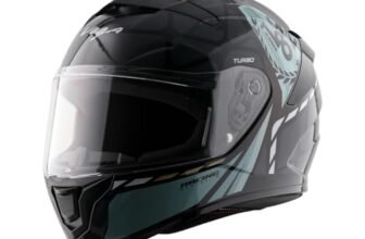 Vega VF 10 Turbo Squad Full Face Riding Helmet with Dual-Tone Design, Shock Absorbing Liner, Lightweight Build, Ventilated Fit, Aerodynamic Design, and Modern Black Grey Styling Black Grey -M