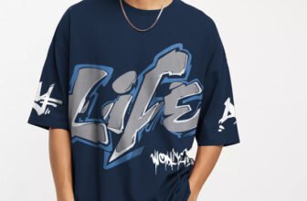Jump Cuts Printed, Typography Men Round Neck Dark Blue T-Shirt