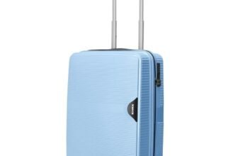 HRX Parabola Cabin Size Light Blue Polypropylene Hard Shell Suitcase – Premium Travel Trolley Bag with 8 Spinner Wheels, Number Lock & Water Resistant Body