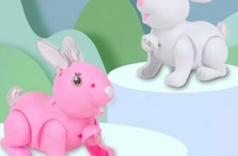 HOMOZE Walking Bunny Rabbit Toy with Leash, Music & LED Lights | Battery Operated Pull-Along Rabbit for Babies & Toddlers | Cute Crawling Animal, Musical Light-Up Learning | Gift for Kids