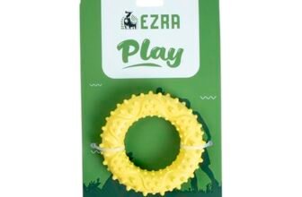 EZRA Play Spiky Small Ring Dog Chew Toy – Yellow | Durable Non-Toxic Rubber, Textured for Dental Health | Interactive Fetch & Chew Toy for All Breeds