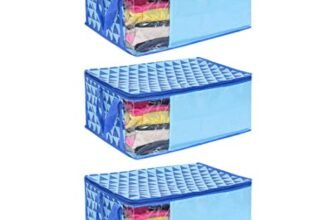 PrettyKrafts F1559 Non-Woven Saree Cover Storage Bags for Clothes (Trio Blue) -Pack of 3