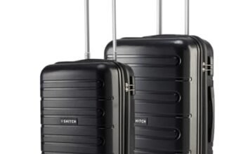 SNITCH Loop 2Pc Set Black Polypropylene Hard Travel Suitcase – Trolley Bag Set of 2 & Luggage with 4 Wheels, Secure Lock & Free Shoe Bag