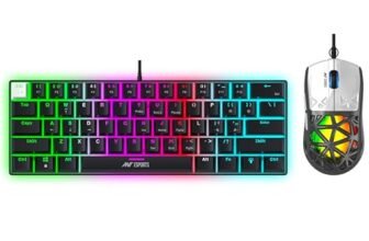 Ant Esports Thunder10, 60% Wired Mechanical Gaming Keyboard Mouse Combo, Anti-Ghosting Brown Switch RGB Backlit Keyboard,5 Programable Buttons 3200DPI RGB Weight Honeycomb Mouse PC MAC_Carbon Black
