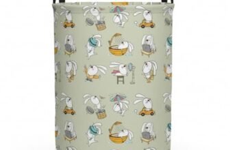 PrettyKrafts 45L Non Woven Bunny Printed Round Foldable Large Laundry Bag/Basket With Handles, Freestanding Clothes Storage Organizer for Bedroom, Bathroom (36x36x45cm, Grey, Set of 1)