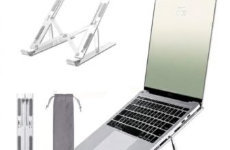 GharNest 6-Angle Adjustable Aluminum Laptop Stand for Desk | Foldable Portable Ergonomic Tabletop Notebook Riser | Anti-Slip Design | for MacBook, HP, Dell, Lenovo & All Laptops | Silver